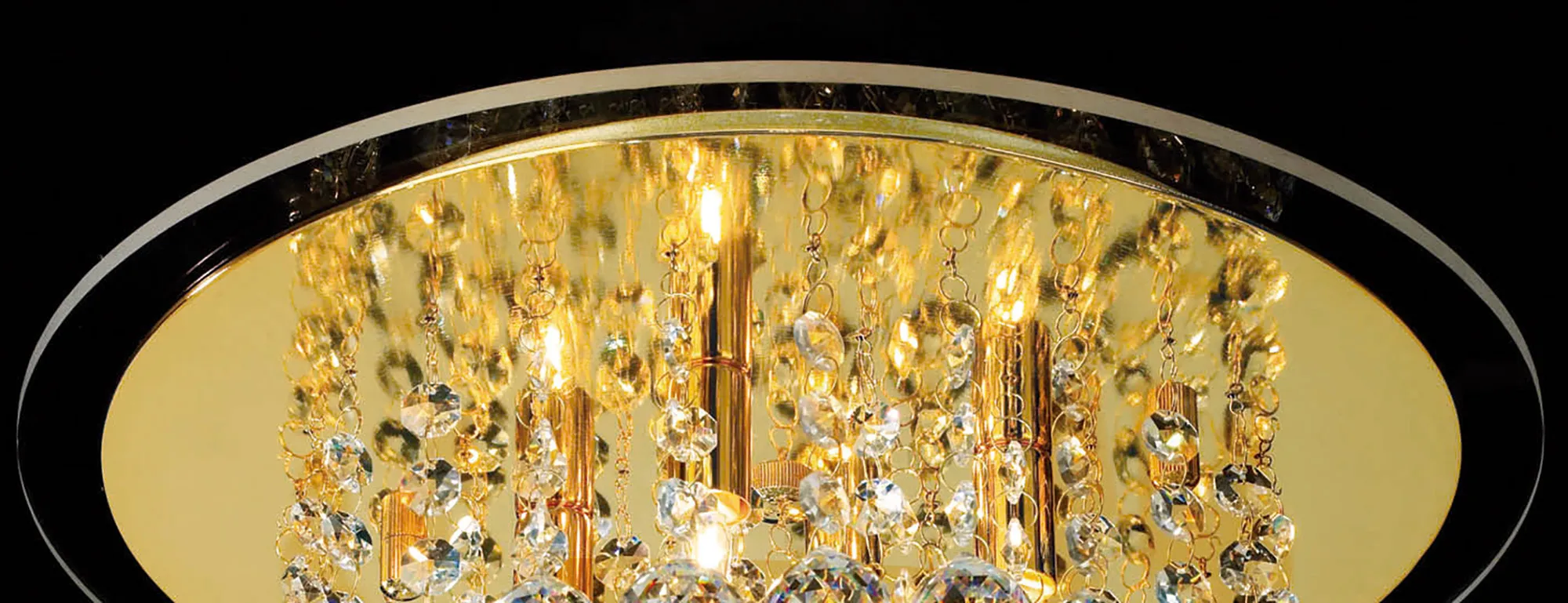 Atla French Gold Crystal Ceiling Lights Diyas Flush Crystal Fittings